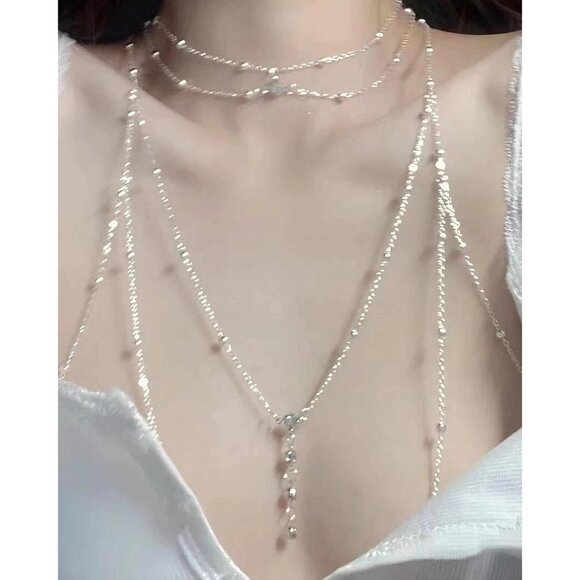 🆕 Women Silver Rhinestone Peal Back Chain Necklace Lingerie Waist Belly Jewelry - Picture 3 of 7